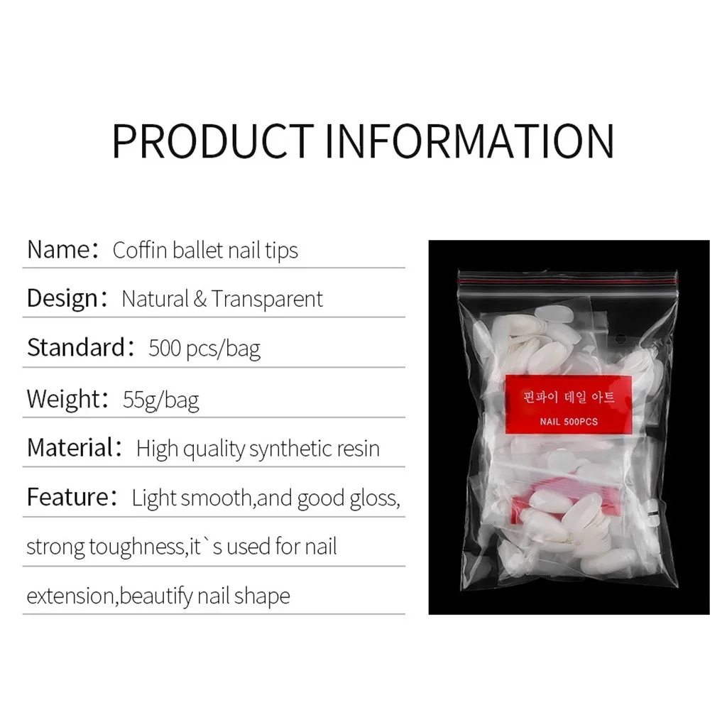 Натуральная прозрачная лента для наращивания ногтей с 500 накладками на половину