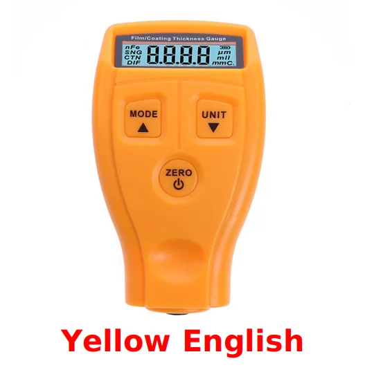 Yellow English GM200 толщиномер для нанесения покрытия, измеритель толщины, измеритель толщины лаковой пленки для черных металлов, измеритель толщины краски для автомобиля - Цвет: Yellow English
