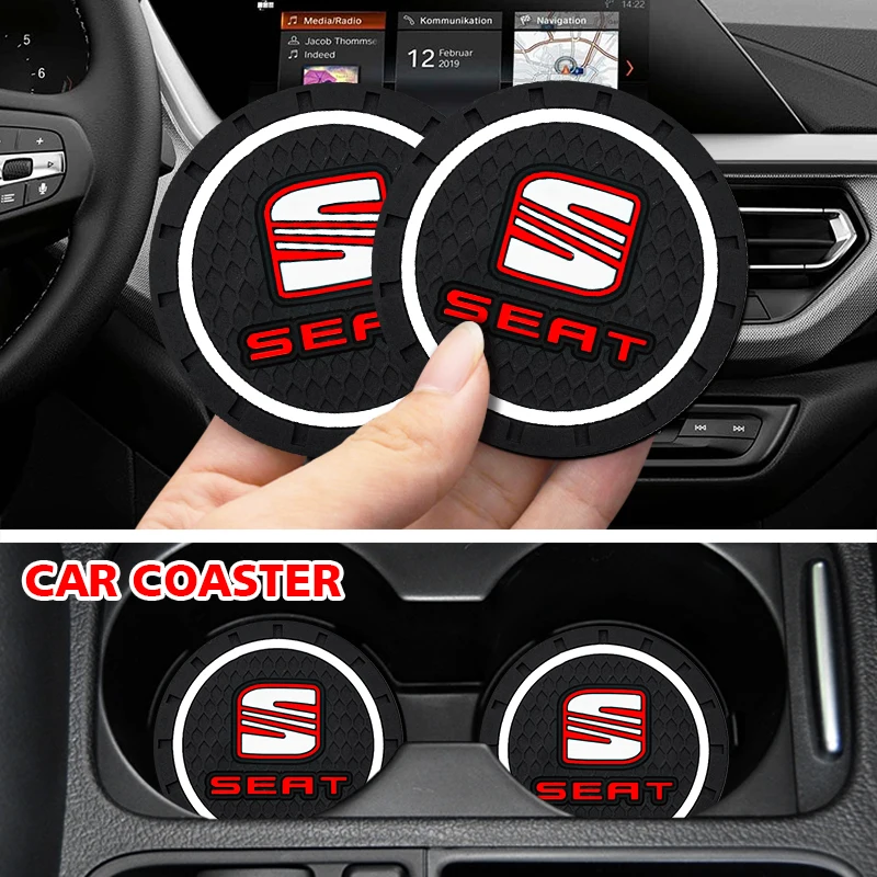 

2Pcs Car Cup Holder Silicone Coaster Water Cup Slot Non-Slip Mat Pad For SEAT Leon Ibiza 6J 6L Alhambra Exeo Altea Arona Ateca