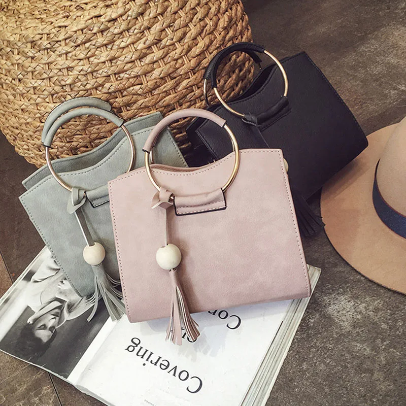 

Дорожная сумка на плечо из искусственной кожи, женская сумка с кисточками, женская сумка с верхней ручкой, сумки через плечо с металлическим...