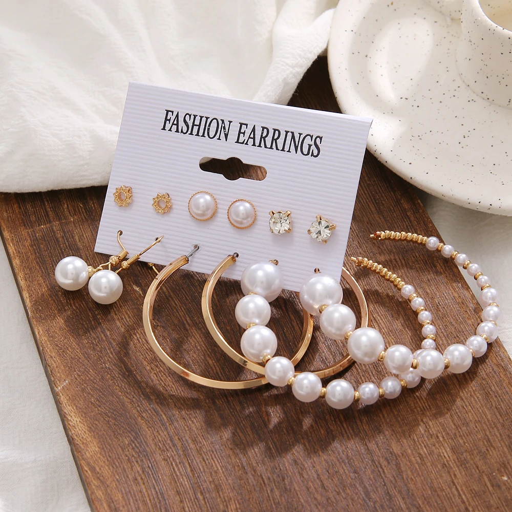 

FNIO Trendy Gold Hoop Earrings Set Women Pearl Earrings Oversize Metal Circle Punk Earring 2021 Female Fashion Jewelry