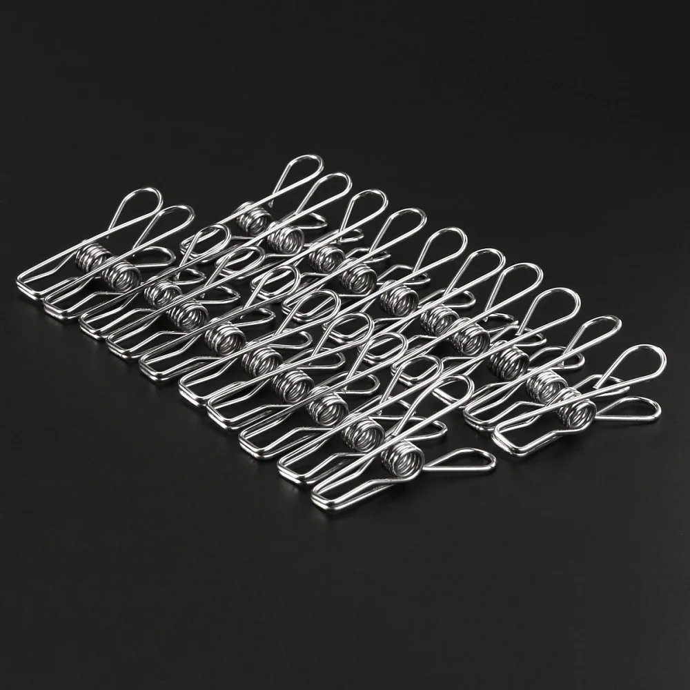 

ROSENICE 20pcs Multipurpose Stainless Steel Clips Clothes Pegs Holders (Silver)