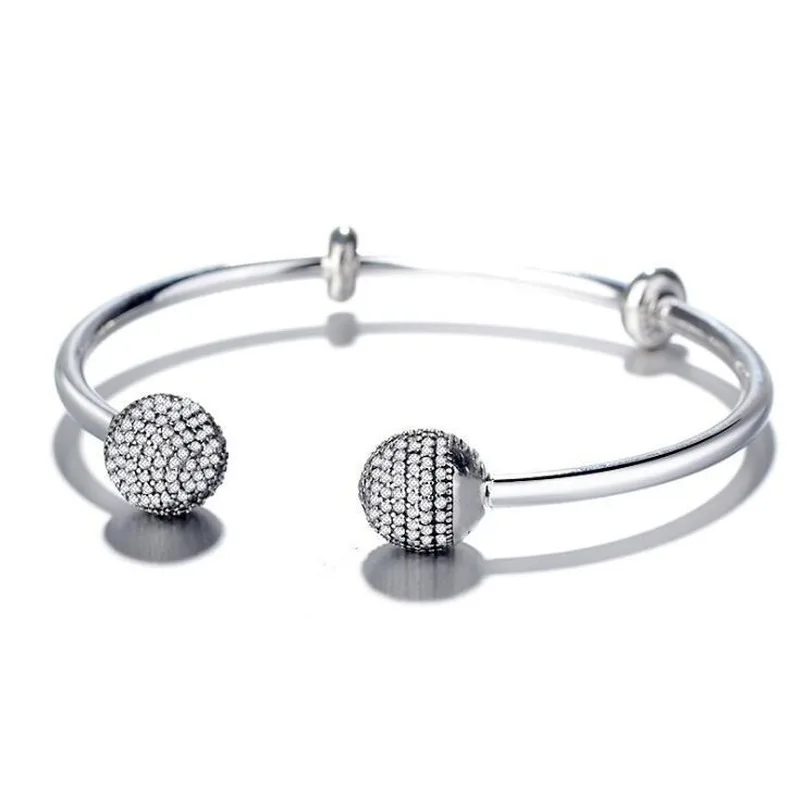 

Fashion Diamond Bracelet with Clear CZ Charms Beads Fit Original Pan Bracelet Fine Jewelry Open Bangle