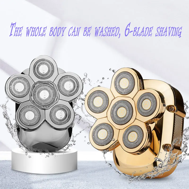 

Waterproof shaving machine rechargeable beard bald electric shaver for men body hair trimmer grooming electric razor six blade