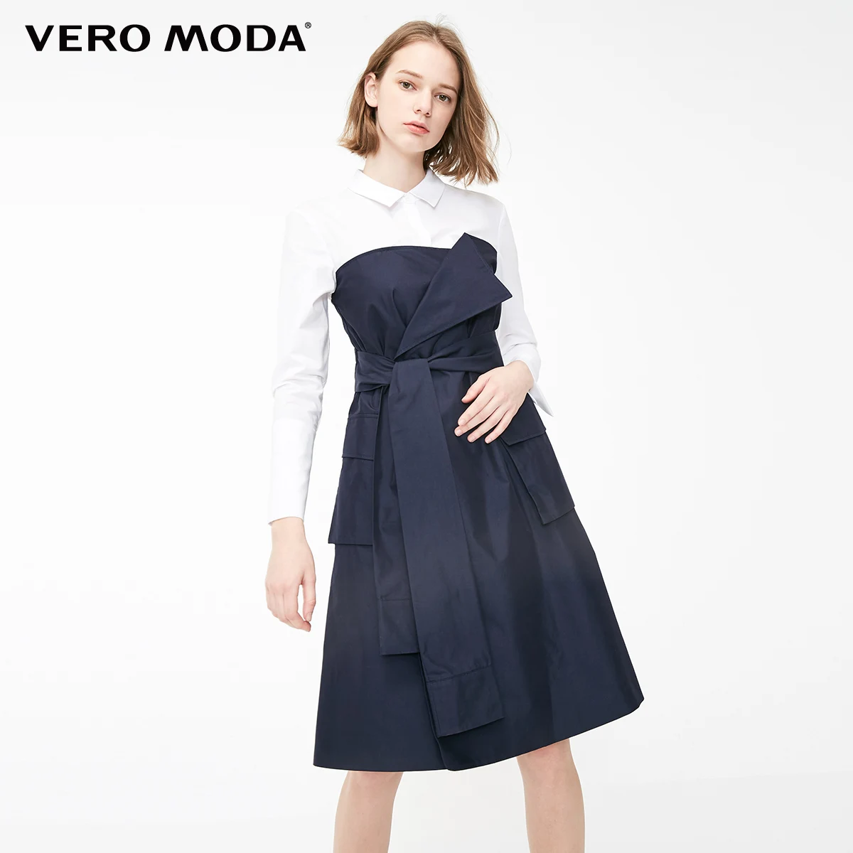 Vero Moda женское платье-трапеция из двух частей на шнуровке | 3191SZ505 - Цвет: Navy