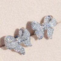 luxury top quality bow knot cubic zirconia crystal stud earrings for women wedding jewellery brides bridesmaid gifts