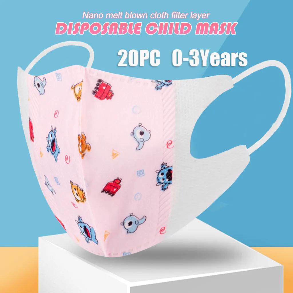20pc Kids Cartoon Disposable Masks Baby Face Mask 3ply Protection For Child Dustproof Filter Earloop Bandage | Тематическая одежда