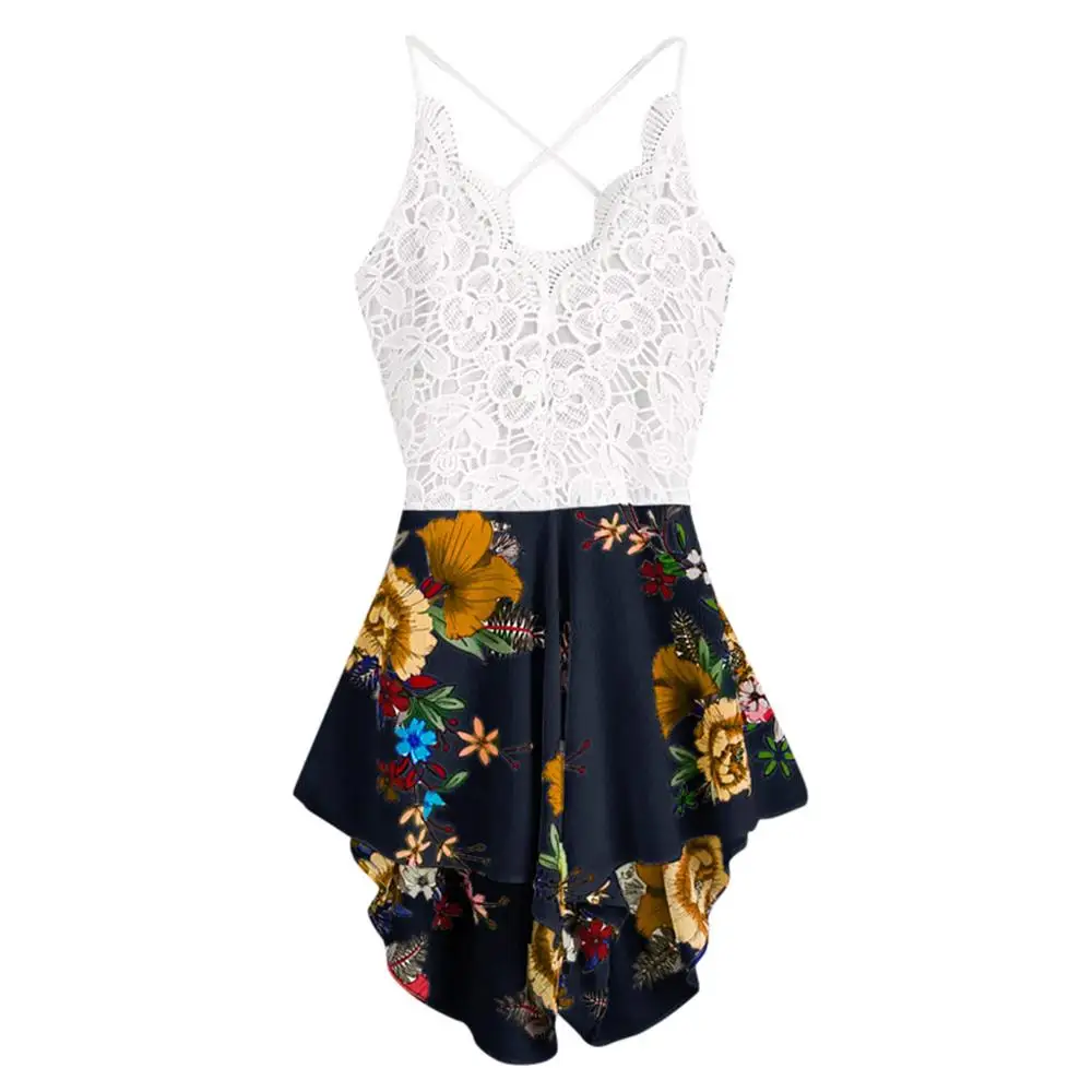 Женский пляжный костюм модный с кружевной панелью и бантом на спине цветочным