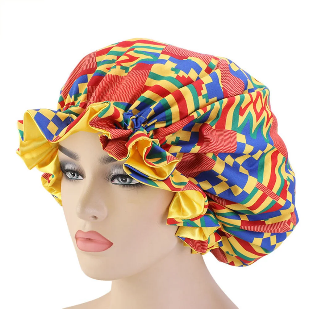 

Printed Round Hat For Women Stylish Floral Print Double Layer Large Hair Care Cap Sleep Bath Head Wrap shower cap hair care cap