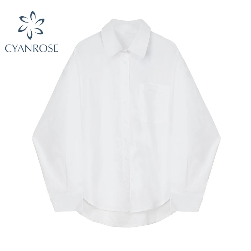 

Однотонная женская рубашка, осень 2021, тонкая свободная однобортная офисная блузка в Корейском стиле с длинным рукавом и отложным воротнико...