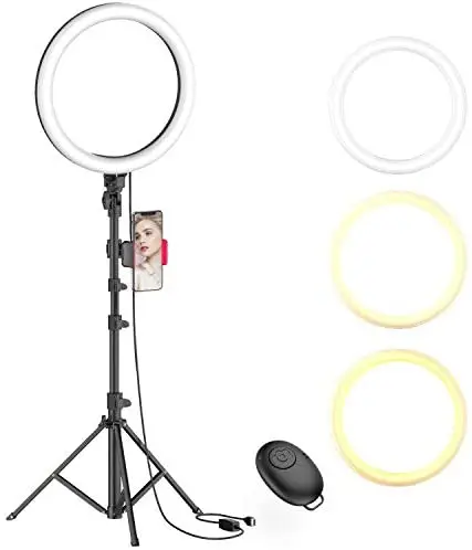 

Erligpowht 10" Selfie Ring Light with Tripod Stand & Cell Phone Holder for Live Stream/Makeup, Dimmable Led Camera Beauty