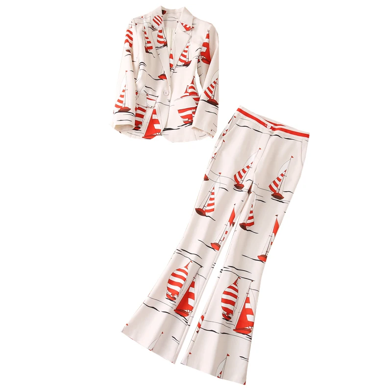 

Fashion Design 2021 Autumn Suit Women Fashion High Quality Blazer+High Waist Pants Fashion Printed Suits