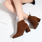 Женские ботильоны на толстом высоком каблуке, однотонные Зимние ботильоны на молнии сзади, с острым носком, в британском стиле