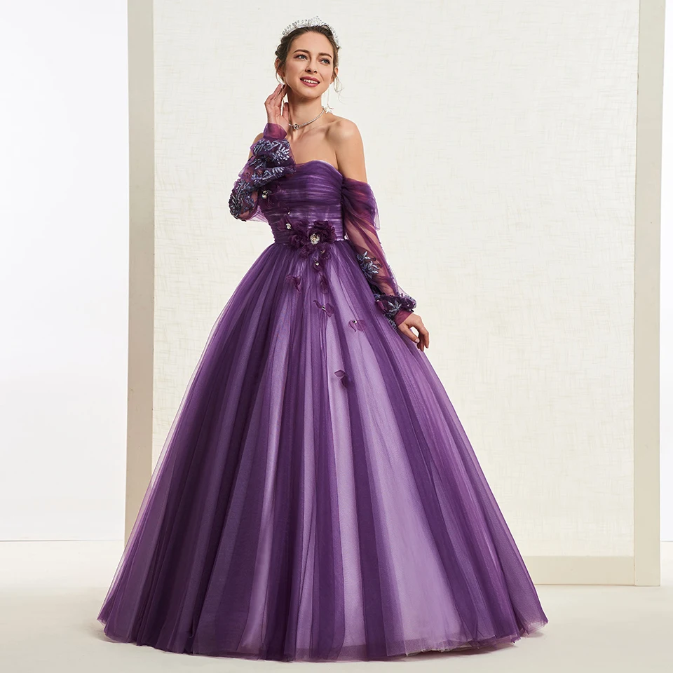 Dressv виноград без бретелек свадебное платье бальное с длинными рукавами