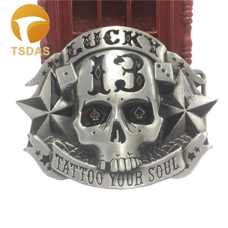 Мужская пряжка для ремня с черепом Оловянным счастливым 13 &quotтату ваша душа&quot