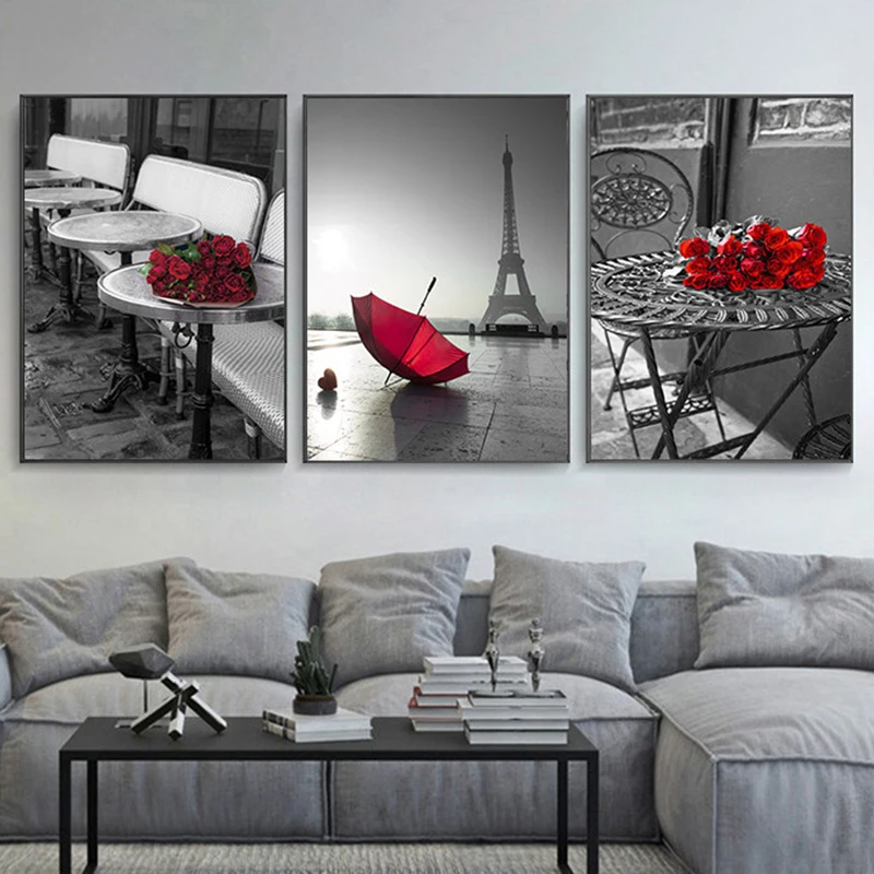 Красная роза цветок холст живопись пейзаж башня фотография стены для гостиной