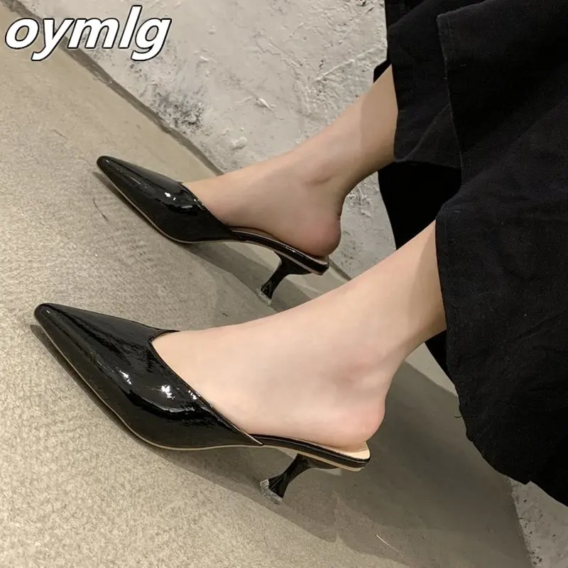 Мюли женские заостренный носок низкий каблук модные тапочки повседневные сланцы