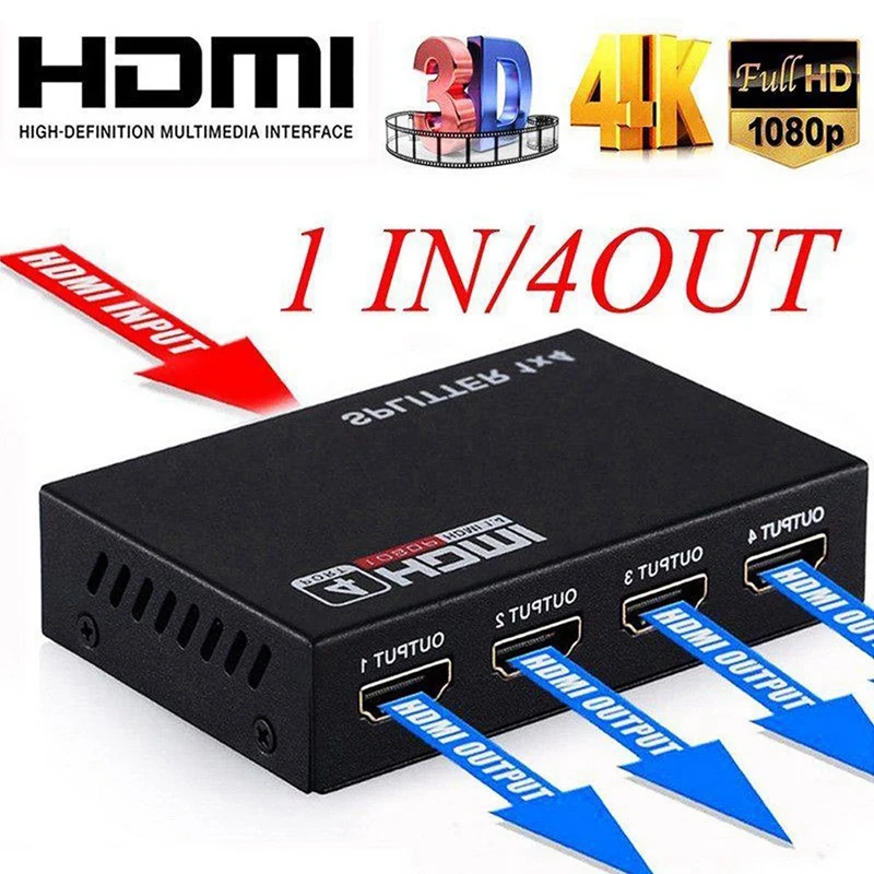 HDMI сплиттер 1 в 4 Out Full HD 1080P видео 1X4 Сплит конвертер для DVD PS3 HDTV адаптер EU