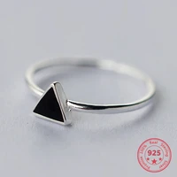 real 925 sterling silver geometric black enamel triangle ol adjustable ring minimalist fine jewelry for women party gift