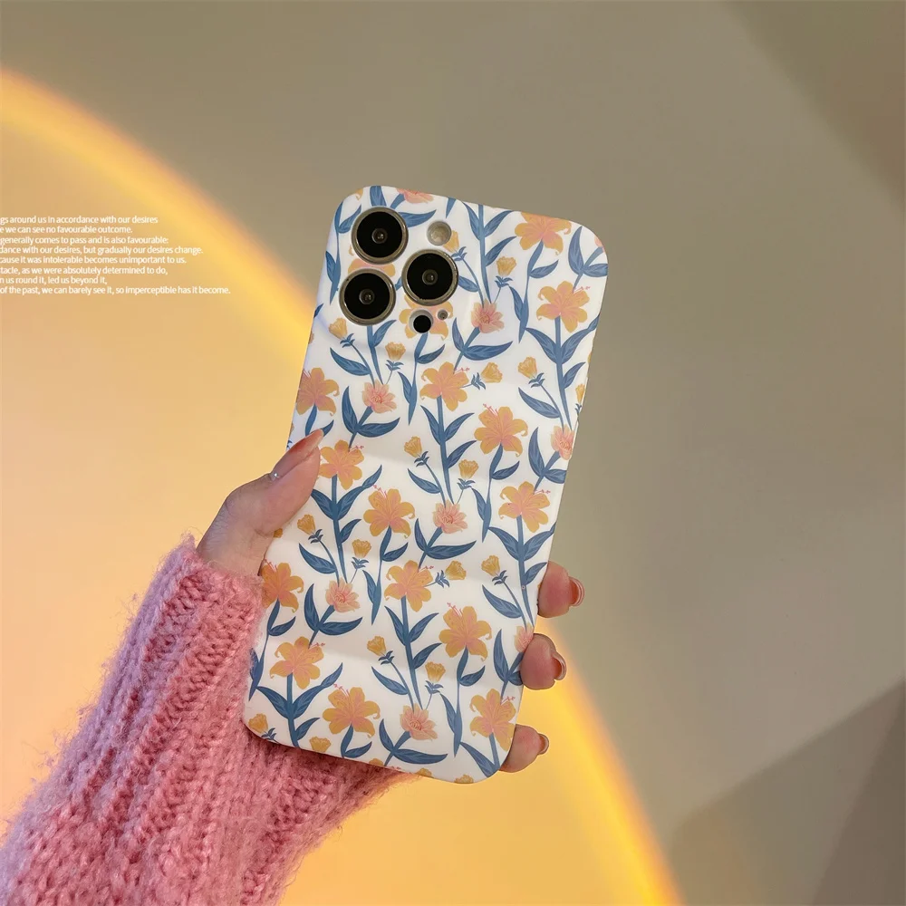 

Korea Style Cute Floral Phone Case for Iphone 12 13 11 Pro Max X XSmax XR 7 8Plus Soft TPU Pink Yellow Matte Flower Back Cover