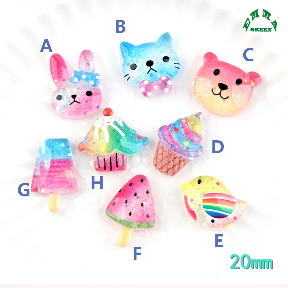 

Kawaii Cartoon charms for jewelry making 20pcs cute resin flat back cabochon for phone cases Cat Bear Rabbit Cabochons for kids