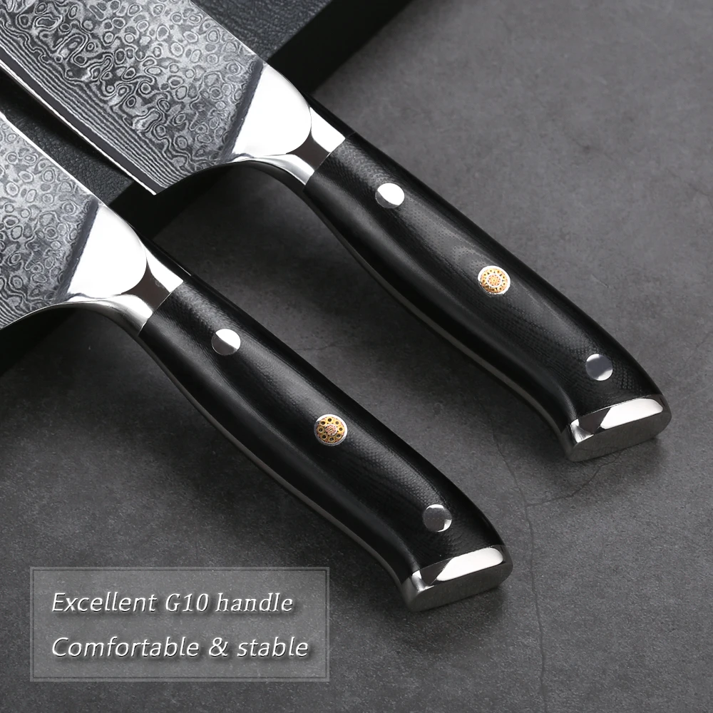 TURWHO 7 дюймовые кухонные ножи Santoku 67 слоев дамасская сталь нож шеф повара для мяса