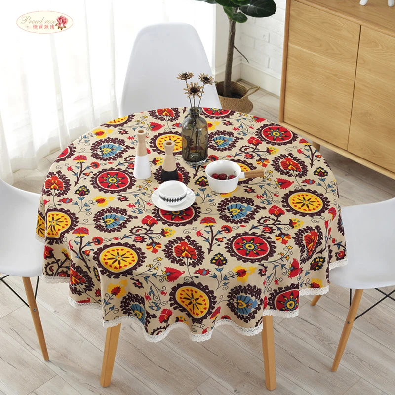 

Proud Rose National Style Round Table Cloth Table Mat Printing Hotel Decorative Table Cover Chair Cushion Pillowcase