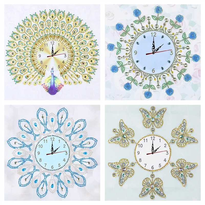 

Vivid Flower Peacock Butterfly Wall Clock & Diamond Painting Cross Stitch 5d Diamonds Embroidery Handwork Wall Art Home Decor