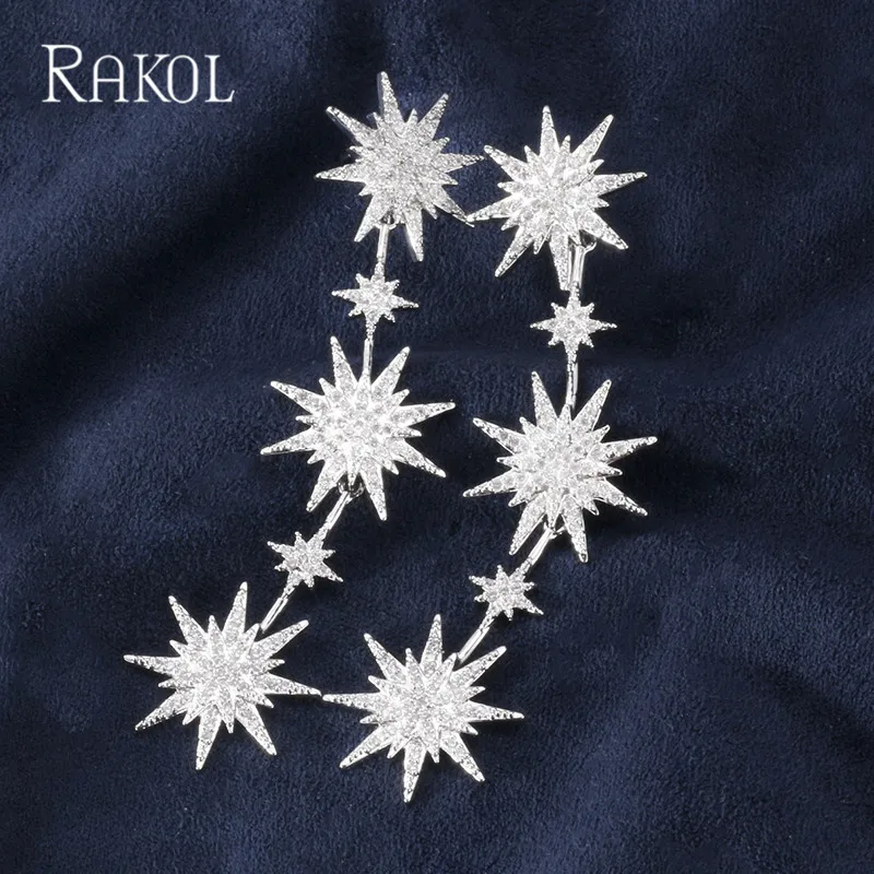 Женские длинные висячие серьги RAKOL элегантные серьги-подвески с микро