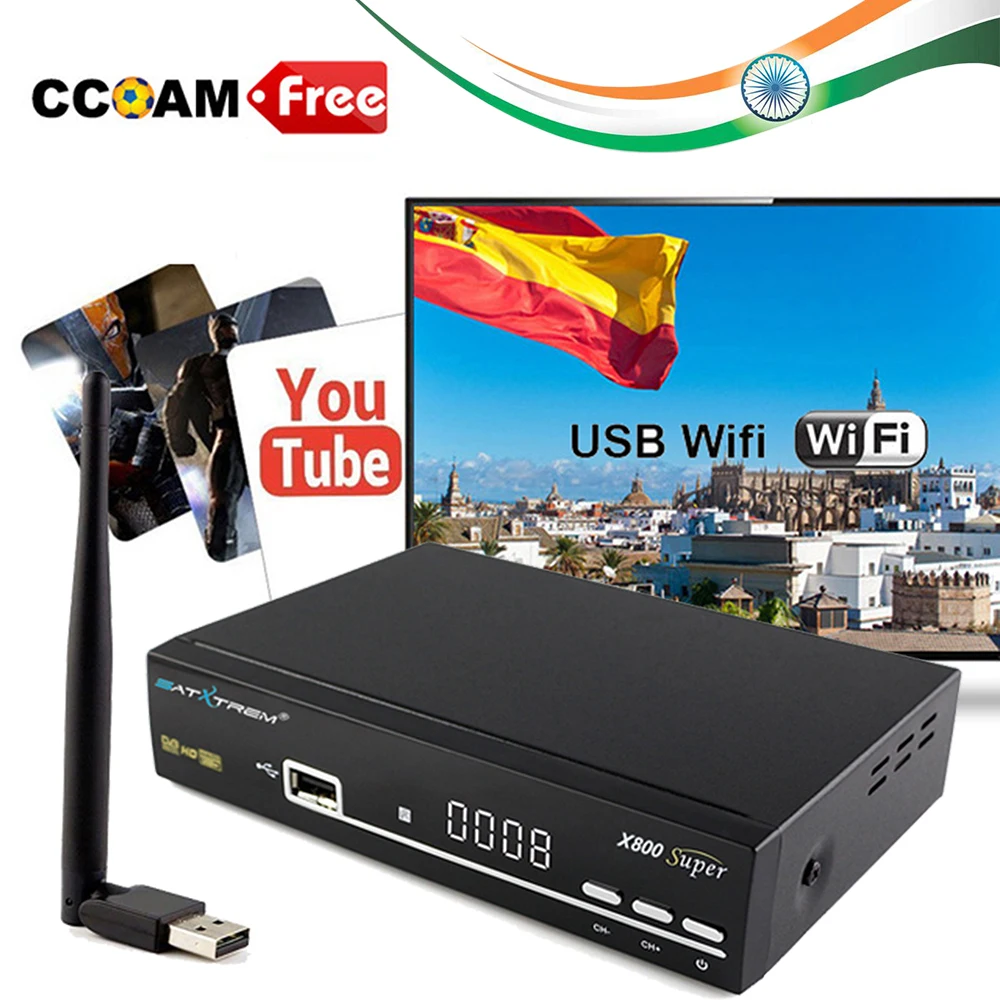 SATXTREM X800 Super dvb s2 спутниковый ресивер cccam испанско-португальский 8 Клайн для 1 года Европа рецептор MPEG4 HD приставка для цифрового тв с wifi MT7601