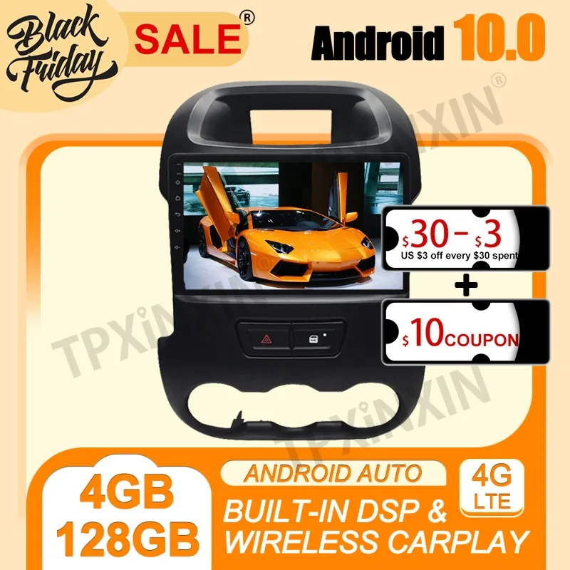 

PX6 4G+128G Android 10.0 Carplay For Ford Ranger 2011-2014 Multimedia Player Auto Radio Tape Recorder GPS Navigation Head Unit