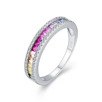 high quality engagement wedding ring rainbow stones channel ring 925 sterling silver womens ring for party gift