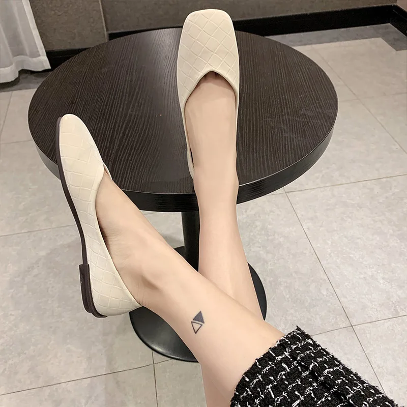 

Shoes On Heels Square Toe Slip-on Casual Female Sneakers Shallow Mouth Soft Dress Flats Women All-Match New Low Slip On Grandma