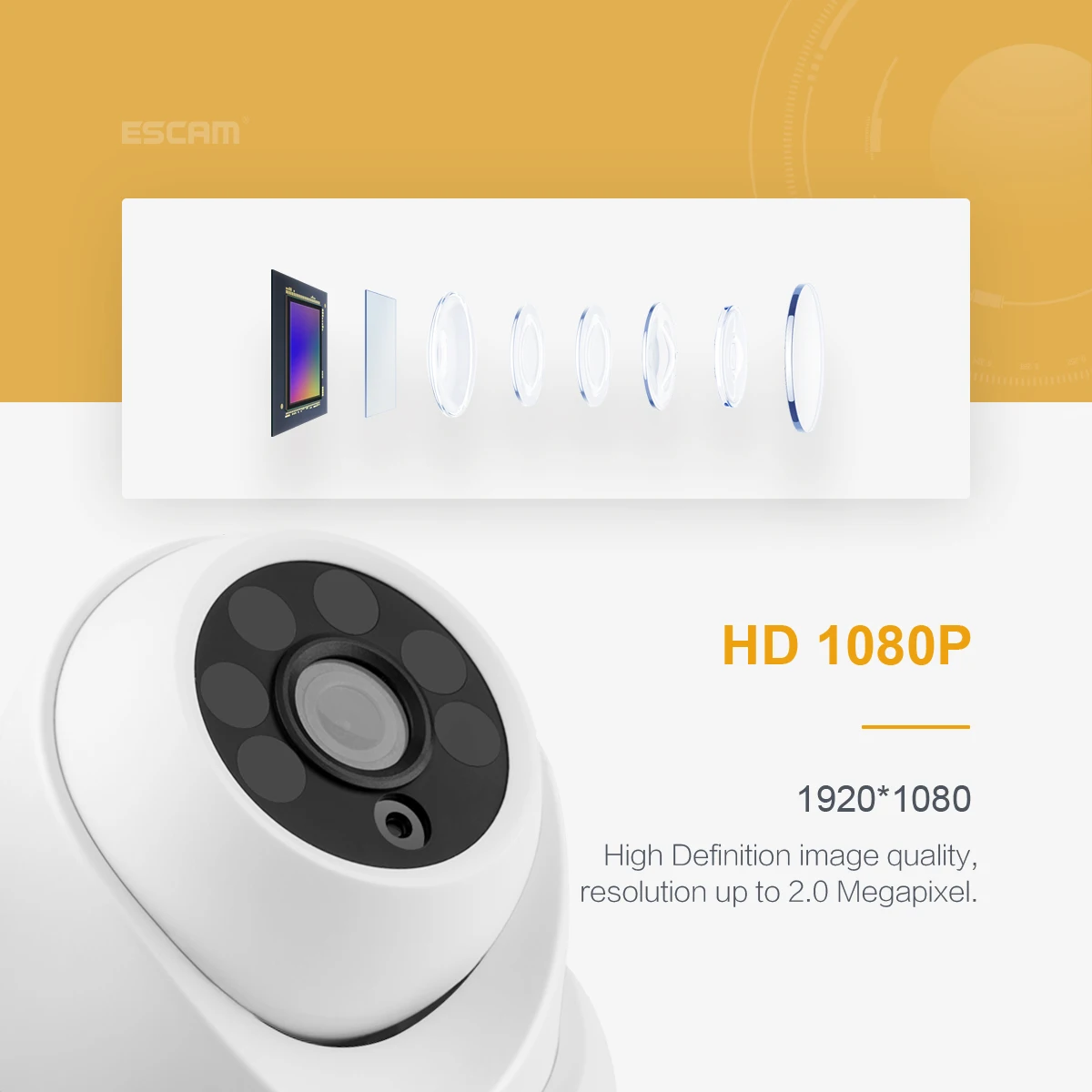 Купольная IP-камера ESCAM QH001 ONVIF H.265 1080P P2P с функцией умного анализа |