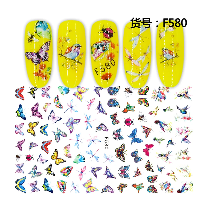

1PCS New Red Pink Blue Colorful Leopard Print Butterfly Nail Sticker 3D Adhesive Slider Nail Art Decoration Accessories Sticker