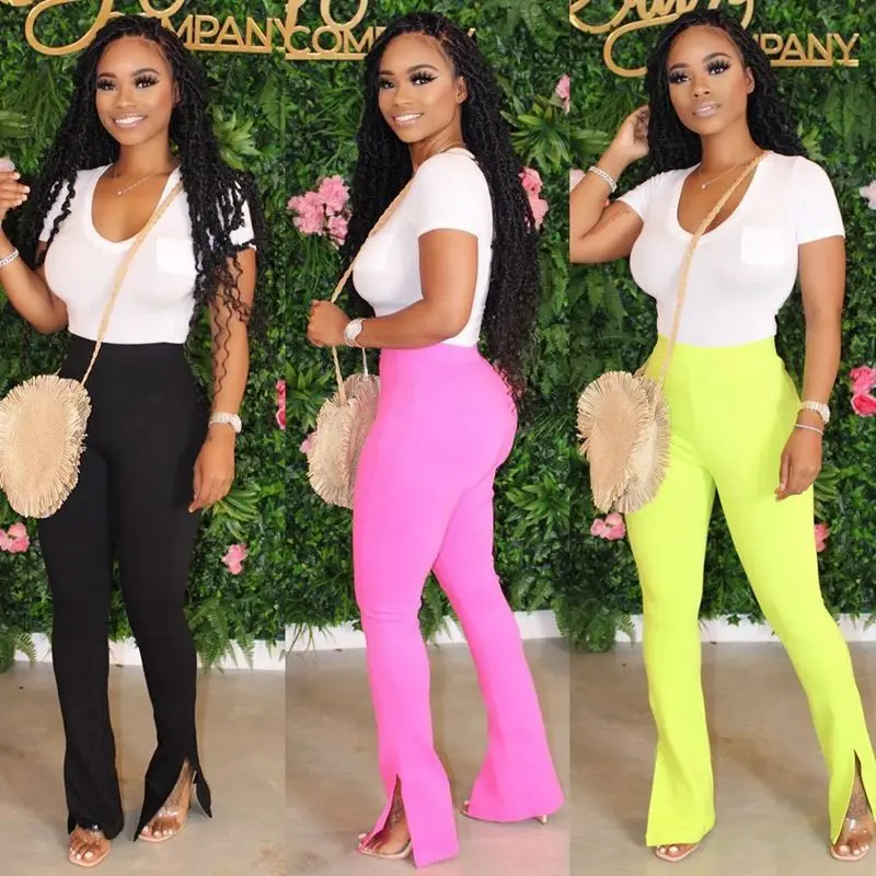 Женские обтягивающие штаны с высокой талией эластичные однотонные облегающие