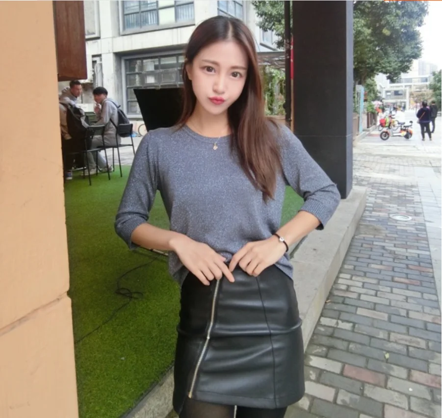 Harajuku футболка Женские топы панк Яркая с О-образным вырезом 3/4 рукав Милая Femme