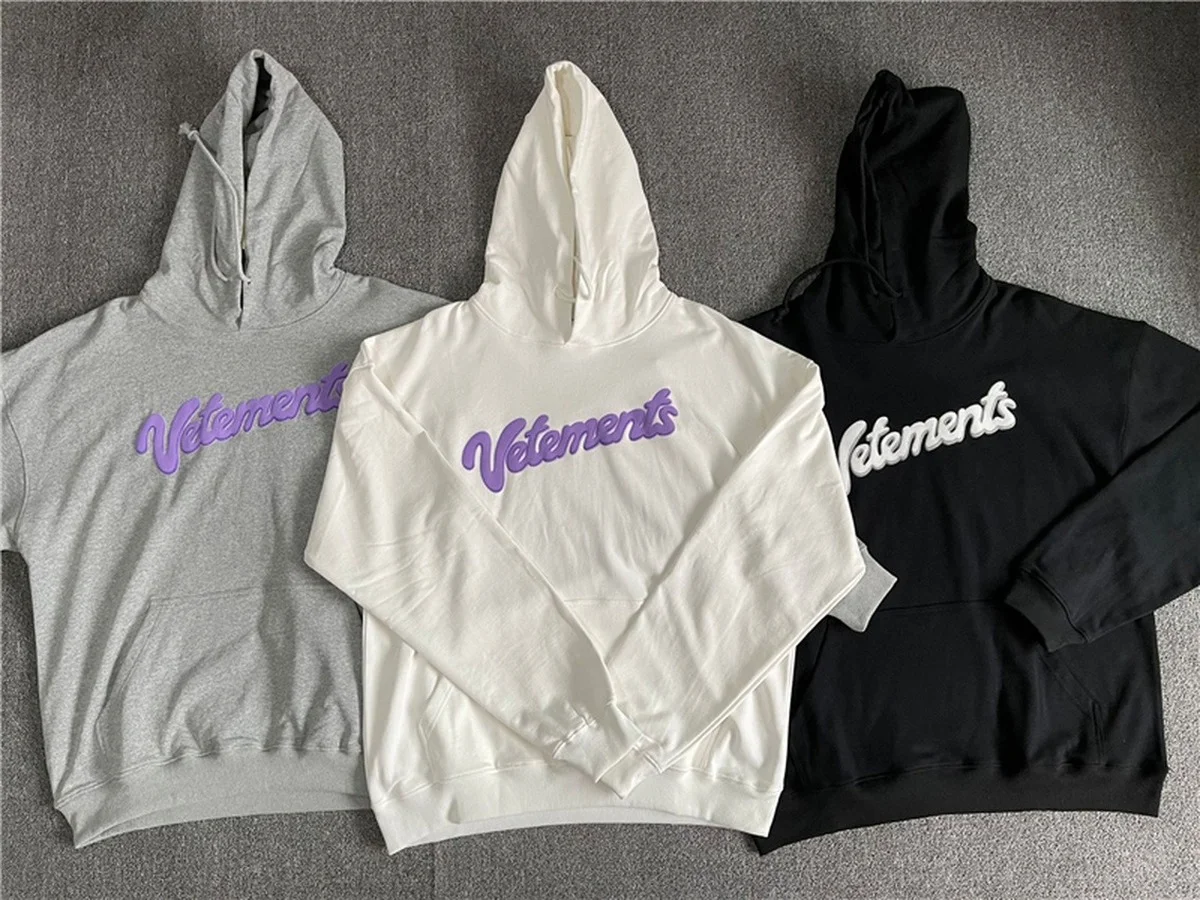 

Purple White Foam Print Vetements Hoodies Men Women Hooded Embroidered Logo Vetements Sweatshirts VTM Pullover