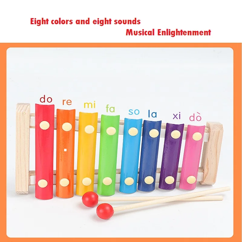 Детская развивающая игрушка восемь цветов и тонов Деревянное пианино