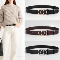 35 styles fashion all match leather women belt black bronze silver double round buckle overcoat jeans waistband