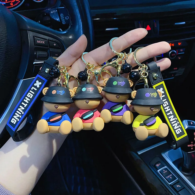 

Брелок для ключей, ПВХ брелок с мягким клеем в виде рыбака, шляпы, медведя, модный подарок для детей, милый мультяшный