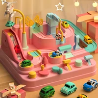 cute pink racing rail car model racing educational toys track car adventure game brain game mechanical interactive train toy