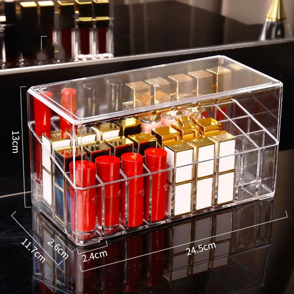 

Transparent Lipstick Storage Box Cosmetic Organizer Lipstick Stand Plastic Box Perfume Cotton Swab Display Stand with Lid