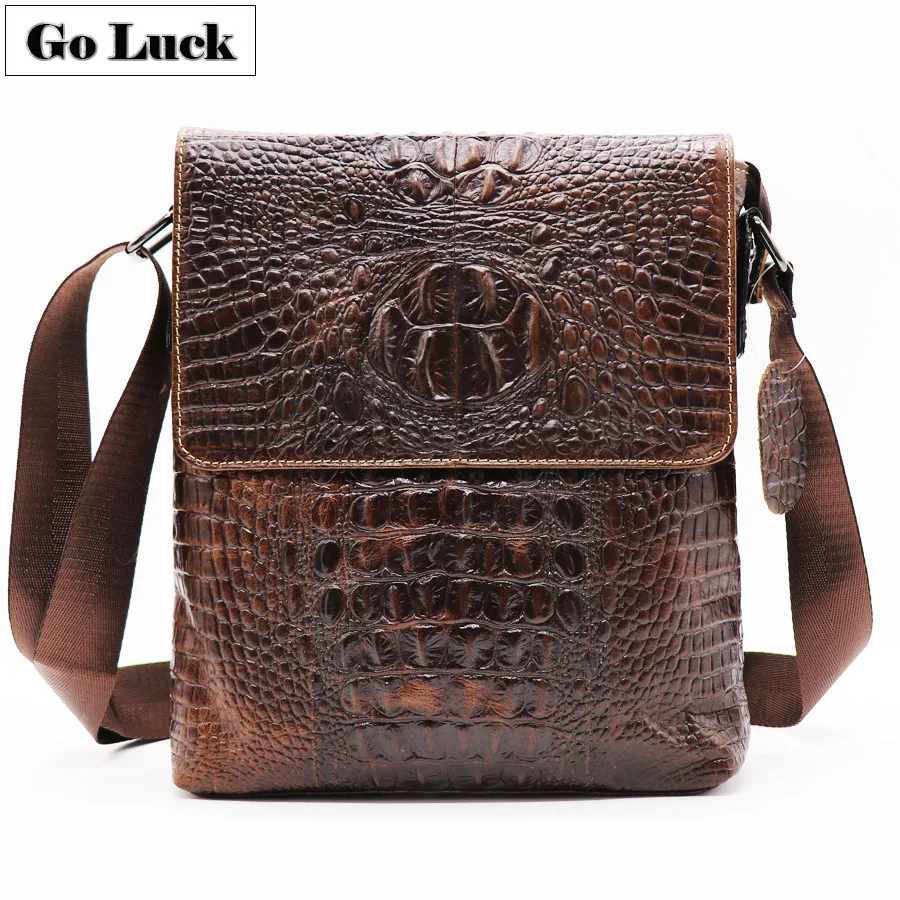 Бренд GO LUCK мужская сумка мессенджер из натуральной кожи аллигатора мужские сумки