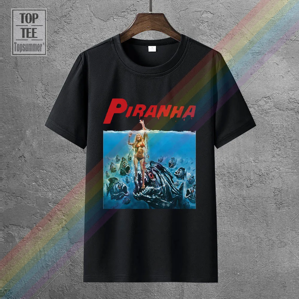 Новинка 2017 г. мужские футболки Piranha 80-х с винтажным фильмом ужасы и 3D принтом из 100%