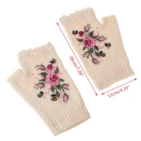 28gd women winter crochet knitted fingerless gloves sweet colorful floral bee embroidery thumbhole texting mittens arm warmer