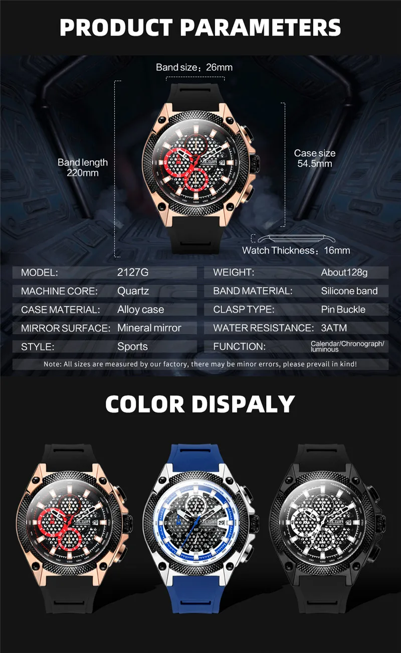 MEGIR часы мужские водонепроницаемые Хронограф военные армейские лучший бренд