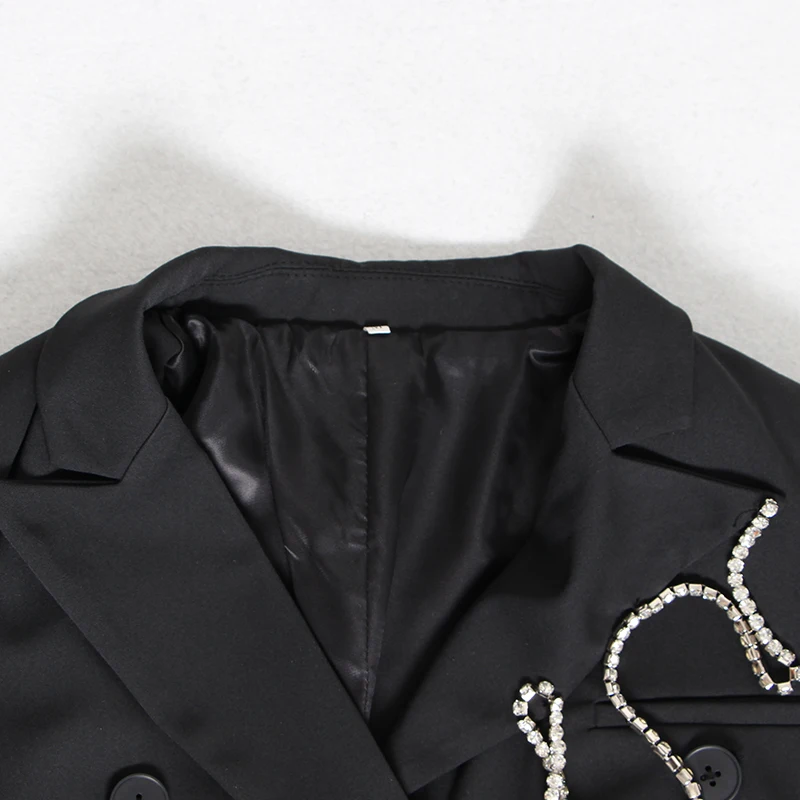 

TWOTWINSTYLE Diamonds Patchwork Blazer For Women Notched Collar Long Sleeve Elegant Coats Female 2019 Fashion Clothing New