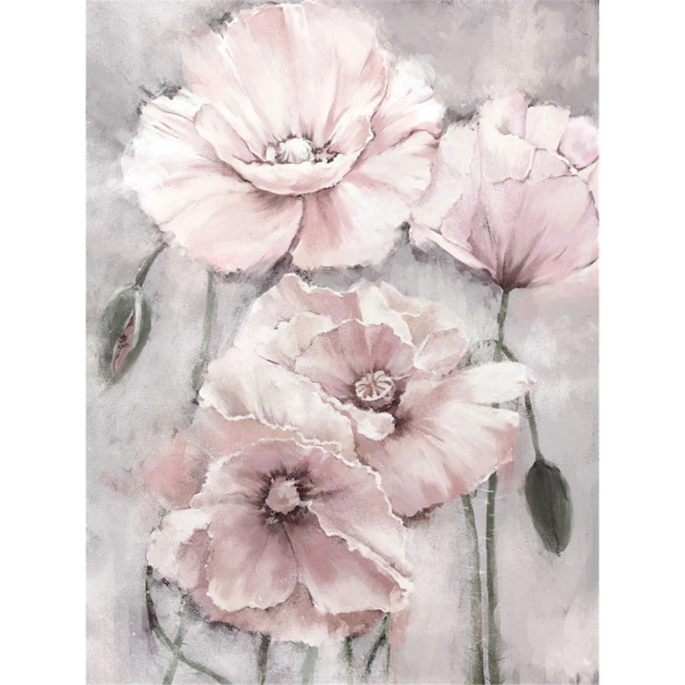 

Набор для алмазной вышивки, Алмазная мозаика «сделай сам» в скандинавском стиле с цветами розового и серого цветов, полный комплект для дек...