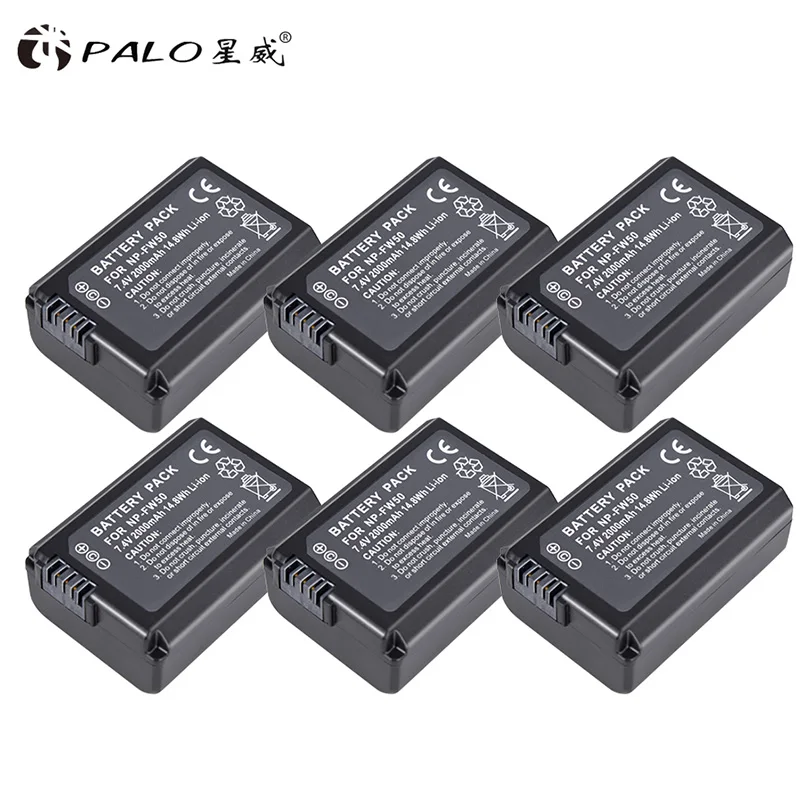 6pcs battery Palo 8 шт. 2000 мА/ч, NP-FW50 NP FW50 NPFW50 Батарея аккумуляторная батарея для sony Alpha a6500 a6300 a7 7R a7R a7RII a7II NEX-3 NEX-3N NEX-5 - Цвет: 6pcs battery